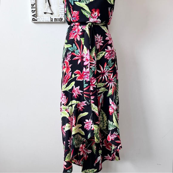 She + Sky Floral High Low Midi Black Dress Size L - Picture 4 of 8